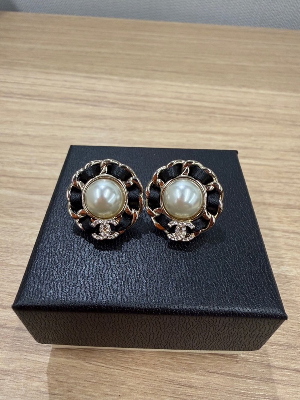 CHANEL Black, Pearl & Gold Braided Floral Clip-On Earrings